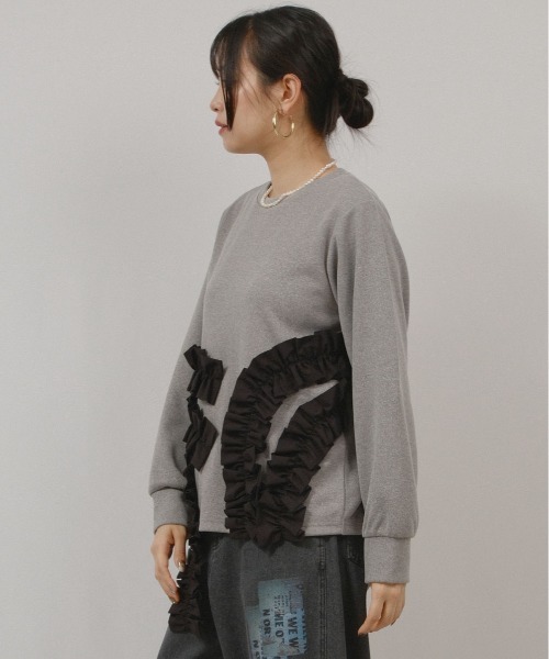 palm RICHE(ポームリシュ)の「フリルドッキングT(Tシャツ/カットソー・レディース・オフホワイト/ブラック/グレー・M)」の6枚目の写真