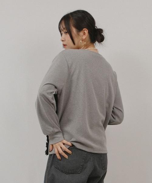 palm RICHE(ポームリシュ)の「フリルドッキングT(Tシャツ/カットソー・レディース・オフホワイト/ブラック/グレー・M)」の8枚目の写真