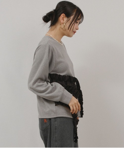 palm RICHE(ポームリシュ)の「フリルドッキングT(Tシャツ/カットソー・レディース・オフホワイト/ブラック/グレー・M)」の13枚目の写真