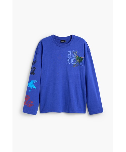 Desigual(デシグアル)の「ドラゴン刺繍プリント長袖プルオーバー(Tシャツ/カットソー・メンズ・ブルー・S/M/L/XL)」の1枚目の写真
