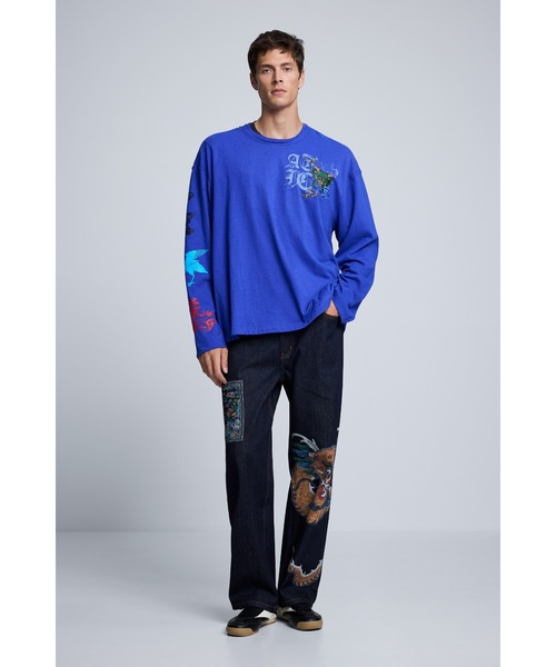 Desigual(デシグアル)の「ドラゴン刺繍プリント長袖プルオーバー(Tシャツ/カットソー・メンズ・ブルー・S/M/L/XL)」の4枚目の写真