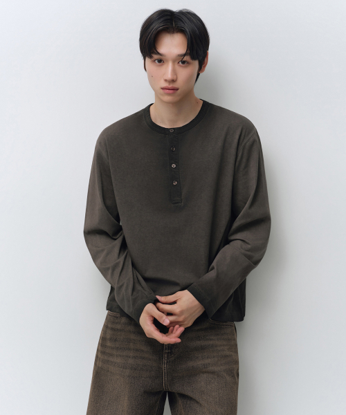 セール】ルナ ダイド ヘンリーネック 長袖Tシャツ [ブラウン]（Tシャツ