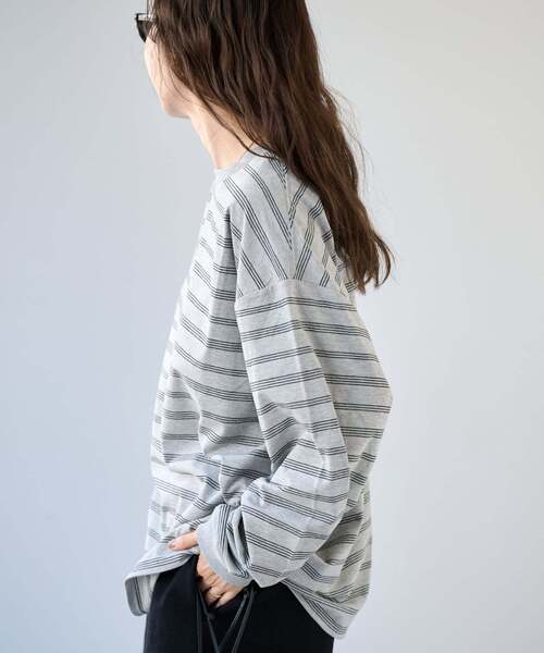 OUTDOOR PRODUCTS（アウトドアプロダクツ）の「BORDER&PLANEWIDE ロンTEE（Tシャツ/カットソー・レディース・スカイブルー/ホワイト/チャコールグレー・FREE）」の2枚目の写真