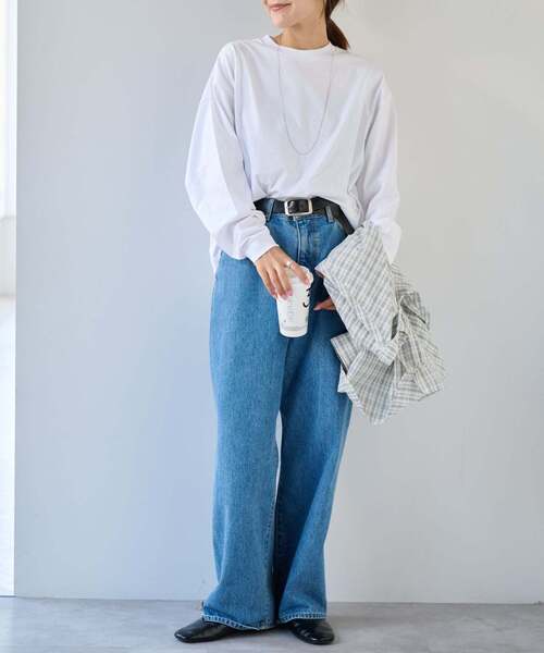 OUTDOOR PRODUCTS（アウトドアプロダクツ）の「BORDER&PLANEWIDE ロンTEE（Tシャツ/カットソー・レディース・スカイブルー/ホワイト/チャコールグレー・FREE）」の5枚目の写真