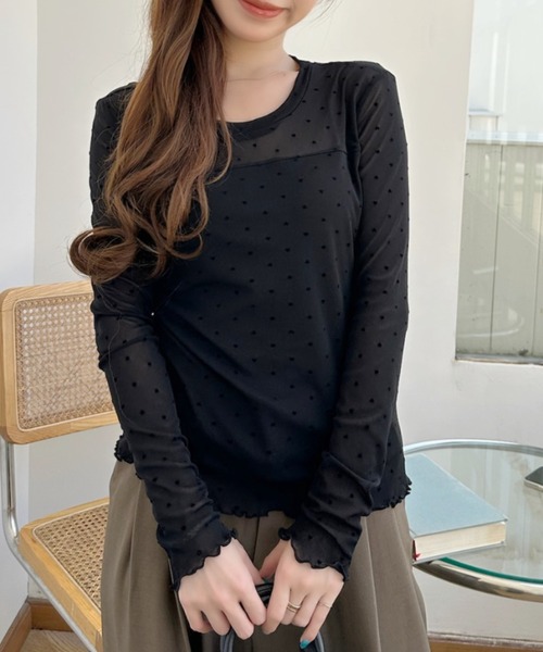 Ada.(エイダ)の「ピンドット柄 メロウフリル シアー カットソー(Tシャツ/カットソー・レディース・ベージュ/ホワイト/ブラック・FREE)」の13枚目の写真
