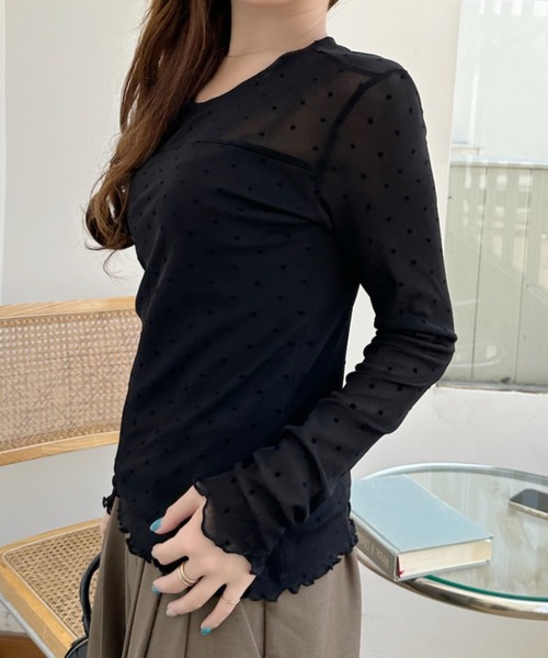 Ada.(エイダ)の「ピンドット柄 メロウフリル シアー カットソー(Tシャツ/カットソー・レディース・ベージュ/ホワイト/ブラック・FREE)」の14枚目の写真