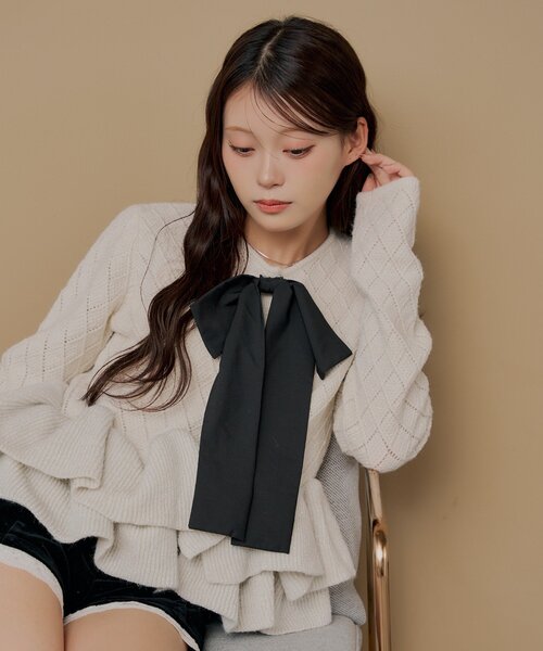 Chico（チコ）の「＼アイボリー再入荷／リボンティアードペプラムカーディガン（カーディガン/ボレロ・レディース・アイボリー/グレー/ピンクベージュ/ブラック・FREE）」の10枚目の写真