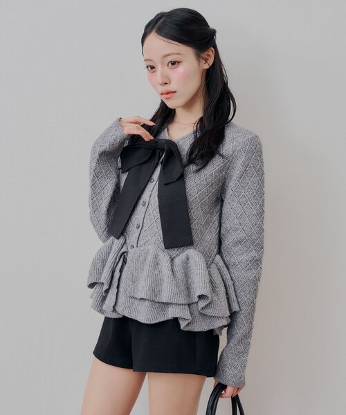 Chico（チコ）の「＼アイボリー再入荷／リボンティアードペプラムカーディガン（カーディガン/ボレロ・レディース・アイボリー/グレー/ピンクベージュ/ブラック・FREE）」の15枚目の写真