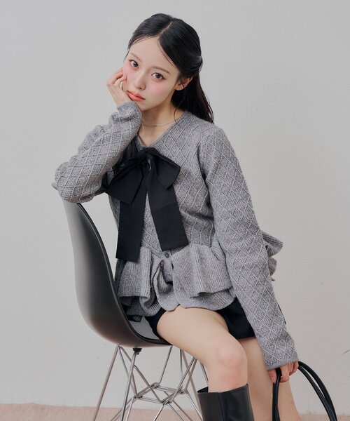 Chico（チコ）の「＼アイボリー再入荷／リボンティアードペプラムカーディガン（カーディガン/ボレロ・レディース・アイボリー/グレー/ピンクベージュ/ブラック・FREE）」の19枚目の写真