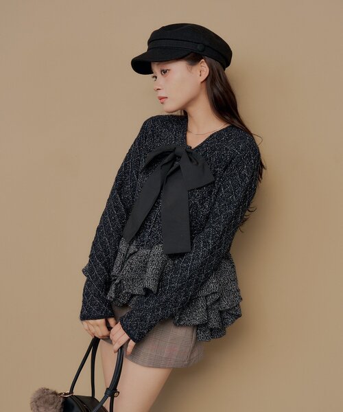 Chico（チコ）の「＼アイボリー再入荷／リボンティアードペプラムカーディガン（カーディガン/ボレロ・レディース・アイボリー/グレー/ピンクベージュ/ブラック・FREE）」の21枚目の写真