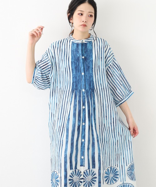 KILKI(キルキー)の「kilki 総柄バンドカラーロングワンピース 半端袖(ワンピース・レディース・レッド系/ブルー系・FREE)」の6枚目の写真