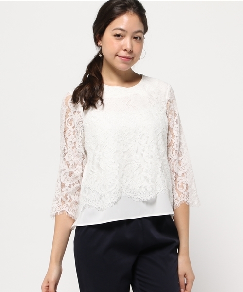 Discoat Parisien（ディスコートパリシアン）の「ラッセルレーススカラップブラウス（シャツ/ブラウス・レディース・オフホワイト/ブラック・ﾌﾘ-）」の11枚目の写真