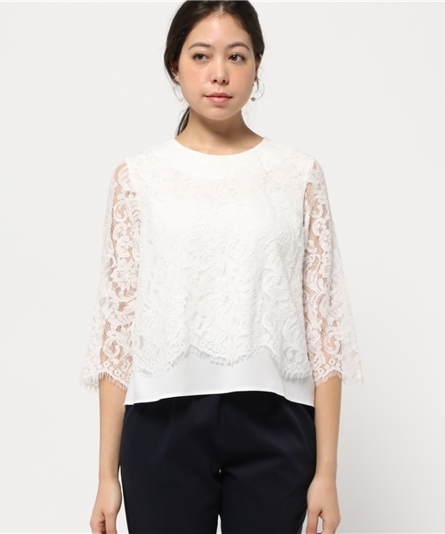 Discoat Parisien（ディスコートパリシアン）の「ラッセルレーススカラップブラウス（シャツ/ブラウス・レディース・オフホワイト/ブラック・ﾌﾘ-）」の6枚目の写真