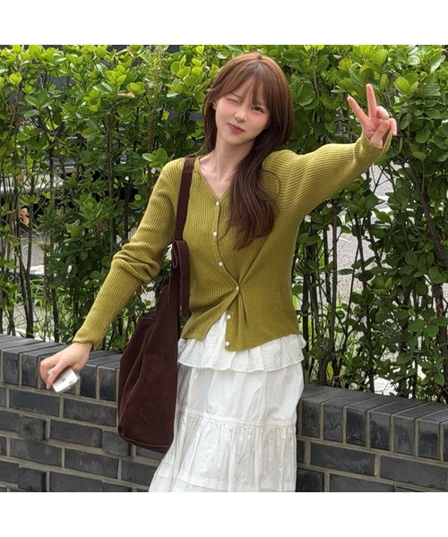 MIND BRIDGE WOMEN（マインドブリッジウーマン）の「[W]ウール混紡 vneck リブカーディガン - 2color（カーディガン/ボレロ・レディース・ライトグレー/オリーブ・SMALL/MEDIUM）」の2枚目の写真