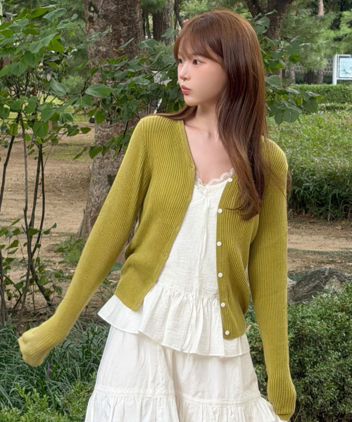 MIND BRIDGE WOMEN（マインドブリッジウーマン）の「[W]ウール混紡 vneck リブカーディガン - 2color（カーディガン/ボレロ・レディース・ライトグレー/オリーブ・SMALL/MEDIUM）」の4枚目の写真