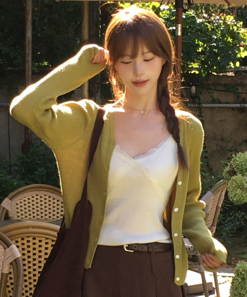MIND BRIDGE WOMEN（マインドブリッジウーマン）の「[W]ウール混紡 vneck リブカーディガン - 2color（カーディガン/ボレロ・レディース・ライトグレー/オリーブ・SMALL/MEDIUM）」の5枚目の写真