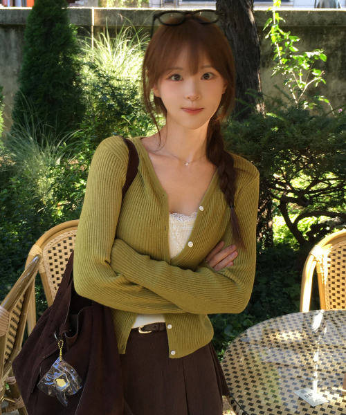 MIND BRIDGE WOMEN（マインドブリッジウーマン）の「[W]ウール混紡 vneck リブカーディガン - 2color（カーディガン/ボレロ・レディース・ライトグレー/オリーブ・SMALL/MEDIUM）」の6枚目の写真