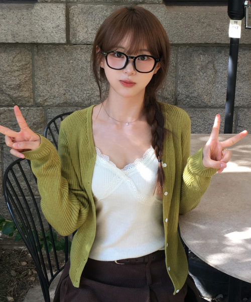 MIND BRIDGE WOMEN（マインドブリッジウーマン）の「[W]ウール混紡 vneck リブカーディガン - 2color（カーディガン/ボレロ・レディース・ライトグレー/オリーブ・SMALL/MEDIUM）」の8枚目の写真