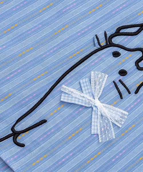 HOOK(フック)の「HOOK for girls 猫 刺繍 ストライプ オーバーシャツ ブラウス(シャツ/ブラウス・レディース・ブルー/イエロー・FREE)」の19枚目の写真