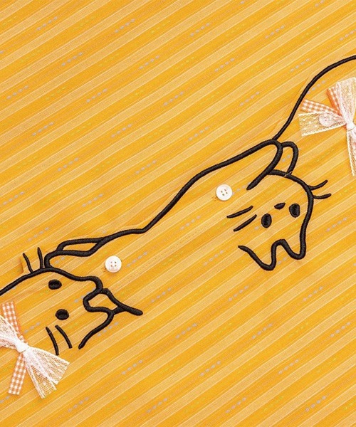 HOOK(フック)の「HOOK for girls 猫 刺繍 ストライプ オーバーシャツ ブラウス(シャツ/ブラウス・レディース・ブルー/イエロー・FREE)」の18枚目の写真