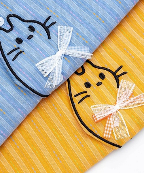HOOK(フック)の「HOOK for girls 猫 刺繍 ストライプ オーバーシャツ ブラウス(シャツ/ブラウス・レディース・ブルー/イエロー・FREE)」の16枚目の写真