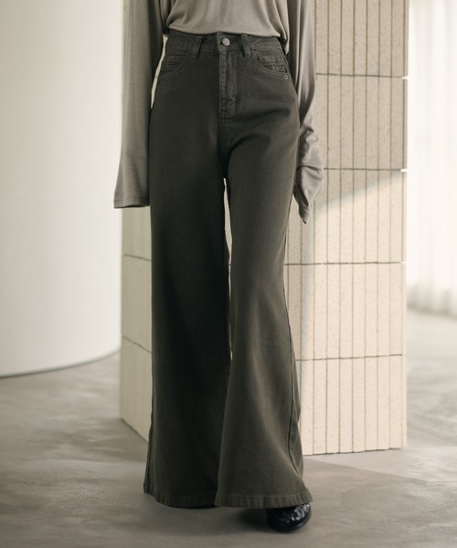 LAULEN(ローレン)の「nuance color flare wide pants /ニュアンスカラーフレアワイドパンツ(デニムパンツ・レディース・ブルー/グレー/ベージュ・M/S)」の1枚目の写真