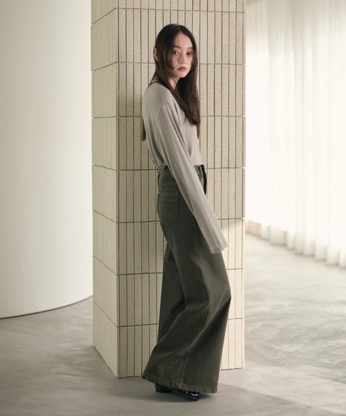 LAULEN(ローレン)の「nuance color flare wide pants /ニュアンスカラーフレアワイドパンツ(デニムパンツ・レディース・ブルー/グレー/ベージュ・M/S)」の13枚目の写真