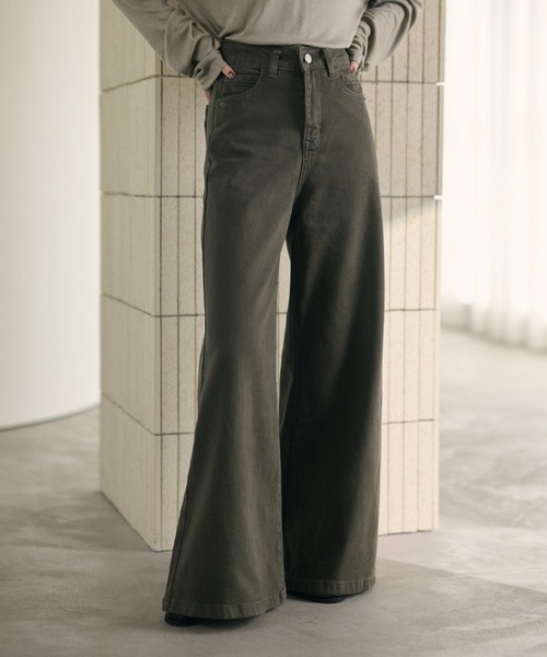 LAULEN(ローレン)の「nuance color flare wide pants /ニュアンスカラーフレアワイドパンツ(デニムパンツ・レディース・ブルー/グレー/ベージュ・M/S)」の4枚目の写真