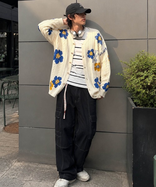 HOOK（フック）の「HOOK -original-　花柄総プリントケーブル編みニットカーディガン（カーディガン/ボレロ・メンズ・ライトベージュ・XL/M/L）」の8枚目の写真