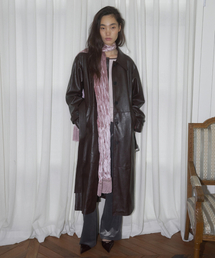 CLASSIC FAUX LEATHER LONG COAT, WINE
