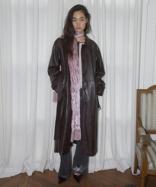 THEPORTA(ザ ポルタ)の「CLASSIC FAUX LEATHER LONG COAT, WINE(トレンチコート・レディース・その他・OS)」の1枚目の写真