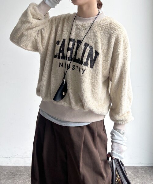 DouDou（ドゥドゥ）の「【WEB限定】 カレッジロゴクループルオーバー（Tシャツ/カットソー・レディース・カーキ/チャコールグレー/アイボリー・FREE）」の7枚目の写真