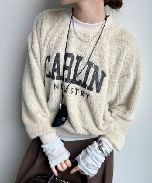 DouDou（ドゥドゥ）の「【WEB限定】 カレッジロゴクループルオーバー（Tシャツ/カットソー・レディース・カーキ/チャコールグレー/アイボリー・FREE）」の8枚目の写真