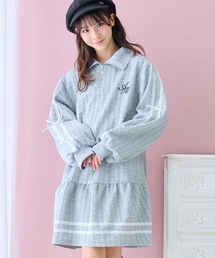 Amourire girl（アムリールガール）の「ハーフジップジャガードワンピース ワンピース 長袖 ハーフジップ スウェット スエット オーバーサイズ ミニ フレア ジャンパースカート リボン レース フリル（ワンピース）」