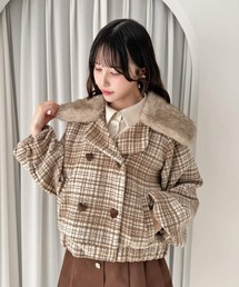 F i.n.t（フィント）の「ファー衿付きハート釦チェックブルゾン/fint フィント（ブルゾン）」