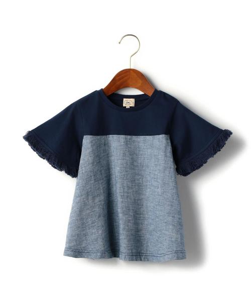 green label relaxing（グリーンレーベルリラクシング）の「■■■フリンジ キリカエ プルオーバー◆（Tシャツ/カットソー・キッズ・オフホワイト/ネイビー・105/125/135/115）」の2枚目の写真