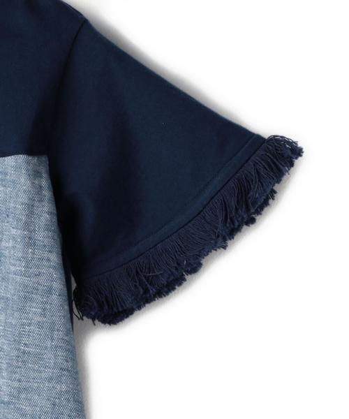 green label relaxing（グリーンレーベルリラクシング）の「■■■フリンジ キリカエ プルオーバー◆（Tシャツ/カットソー・キッズ・オフホワイト/ネイビー・105/125/135/115）」の5枚目の写真