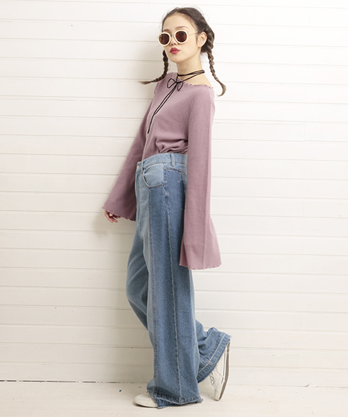 one after another NICE CLAUP（ワンアフターアナザーナイスクラップ）の「ベル袖トップス（Tシャツ/カットソー・レディース・ピンク/アイボリー/ブラック/サックスブルー・FREE）」の6枚目の写真