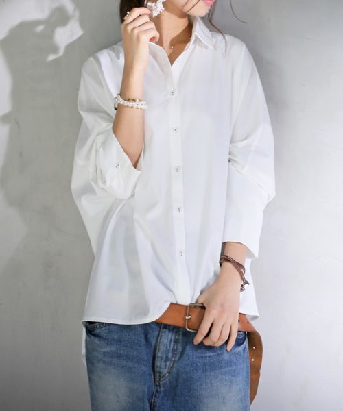 antiqua（アンティカ）の「袖ボタンドルマンロングシャツ（シャツ/ブラウス・レディース・ホワイト/ネイビー・FREE）」の18枚目の写真