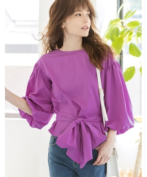 Re:EDIT（リエディ）の「マルチウェイウエストリボン付きブラウス（シャツ/ブラウス・レディース・ベージュ/オレンジ/イエロー/パープル/ネイビー/ラベンダー/ブラック/アイボリー/ブルーグリーン/レッド/グリーン・LARGE/SMALL/MEDIUM）」の7枚目の写真