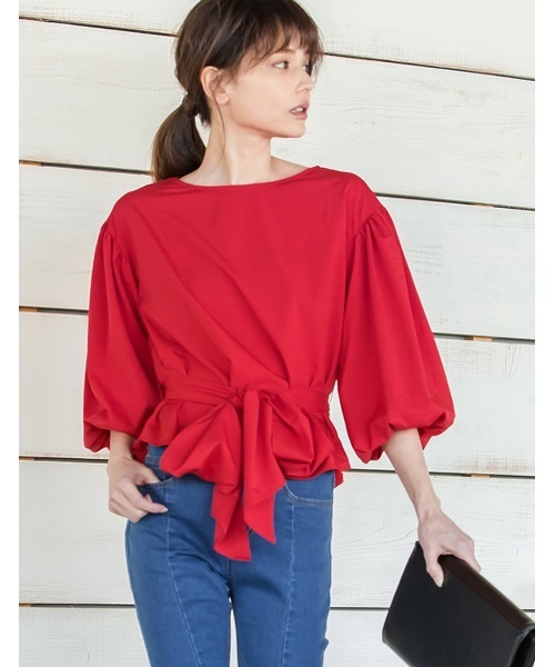 Re:EDIT（リエディ）の「マルチウェイウエストリボン付きブラウス（シャツ/ブラウス・レディース・ベージュ/オレンジ/イエロー/パープル/ネイビー/ラベンダー/ブラック/アイボリー/ブルーグリーン/レッド/グリーン・LARGE/SMALL/MEDIUM）」の10枚目の写真