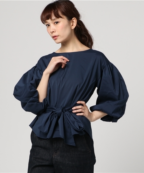 Re:EDIT（リエディ）の「マルチウェイウエストリボン付きブラウス（シャツ/ブラウス・レディース・ベージュ/オレンジ/イエロー/パープル/ネイビー/ラベンダー/ブラック/アイボリー/ブルーグリーン/レッド/グリーン・LARGE/SMALL/MEDIUM）」の5枚目の写真