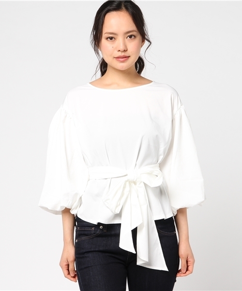 Re:EDIT（リエディ）の「マルチウェイウエストリボン付きブラウス（シャツ/ブラウス・レディース・ベージュ/オレンジ/イエロー/パープル/ネイビー/ラベンダー/ブラック/アイボリー/ブルーグリーン/レッド/グリーン・LARGE/SMALL/MEDIUM）」の12枚目の写真