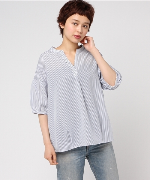 Honeys(ハニーズ)の「スキッパーブラウス(シャツ/ブラウス・レディース・グレー/ホワイト/ホワイト系その他/ホワイト×グレー/イエロー/オレンジ/ネイビー・M/S/L)」の4枚目の写真
