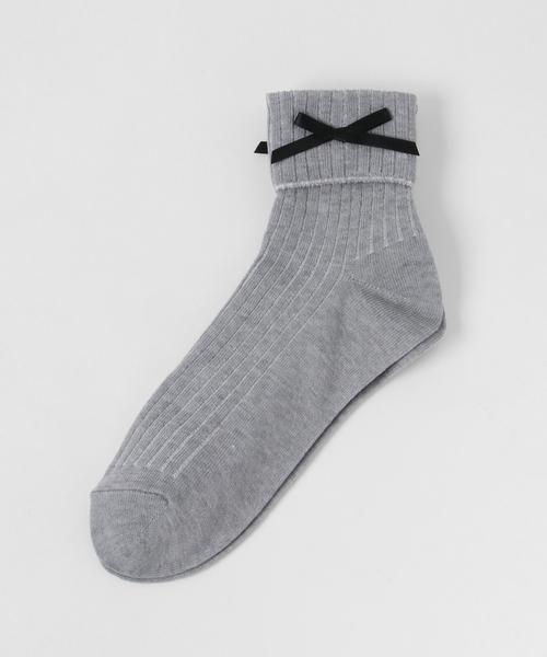 WEGO（ウィゴー）の「WEGO/リボン折り返しソックス（ソックス/靴下・レディース・ダークグリーン/グレー/ブラック/ワイン/ホワイト/グレー系その他/グリーン系その他・FREE）」の4枚目の写真