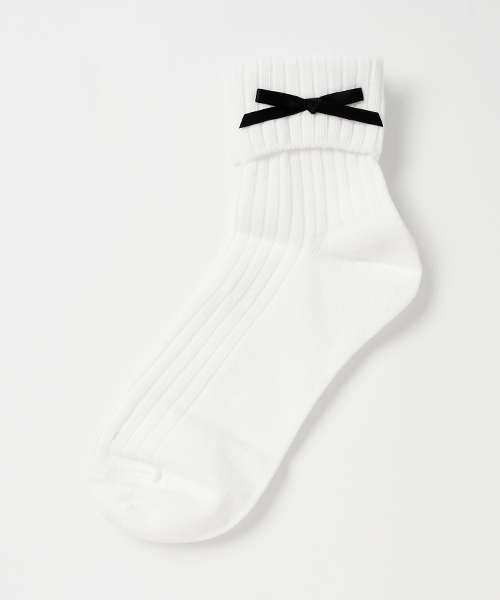 WEGO（ウィゴー）の「WEGO/リボン折り返しソックス（ソックス/靴下・レディース・ダークグリーン/グレー/ブラック/ワイン/ホワイト/グレー系その他/グリーン系その他・FREE）」の2枚目の写真