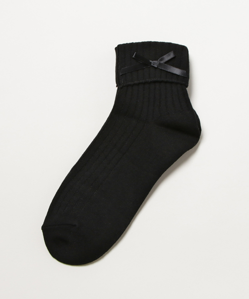 WEGO（ウィゴー）の「WEGO/リボン折り返しソックス（ソックス/靴下・レディース・ダークグリーン/グレー/ブラック/ワイン/ホワイト/グレー系その他/グリーン系その他・FREE）」の3枚目の写真