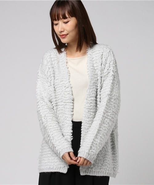 Honeys(ハニーズ)の「ループ編カーディガン(カーディガン/ボレロ・レディース・ブラック/グレー/アイボリー/サックスブルー/ピンク・L/M)」の1枚目の写真