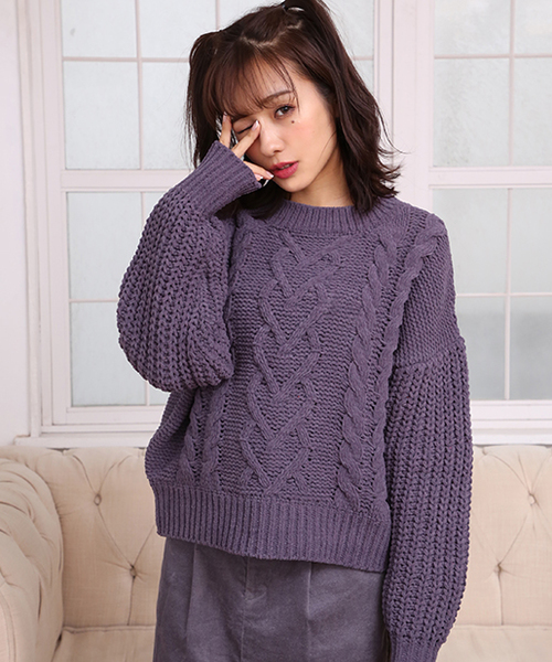 one after another NICE CLAUP（ワンアフターアナザーナイスクラップ）の「胸きゅんニットプルオーバー（ニット/セーター・レディース・アイボリー/グレー系その他/パープル系その他/オレンジ系その他・FREE）」の3枚目の写真