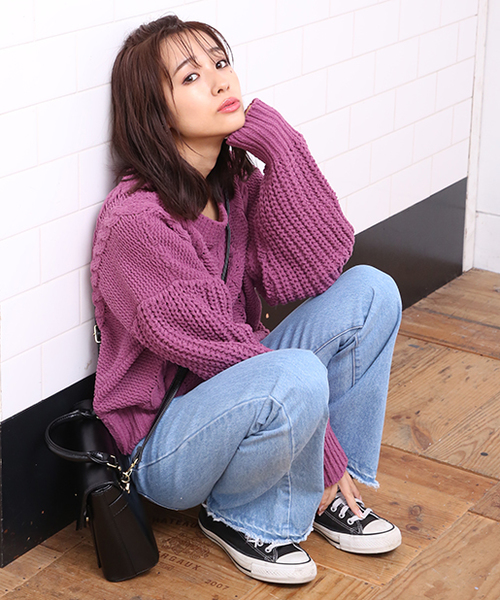 one after another NICE CLAUP（ワンアフターアナザーナイスクラップ）の「胸きゅんニットプルオーバー（ニット/セーター・レディース・アイボリー/グレー系その他/パープル系その他/オレンジ系その他・FREE）」の18枚目の写真